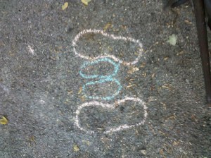 We outlined our feet last weekend with chalk...